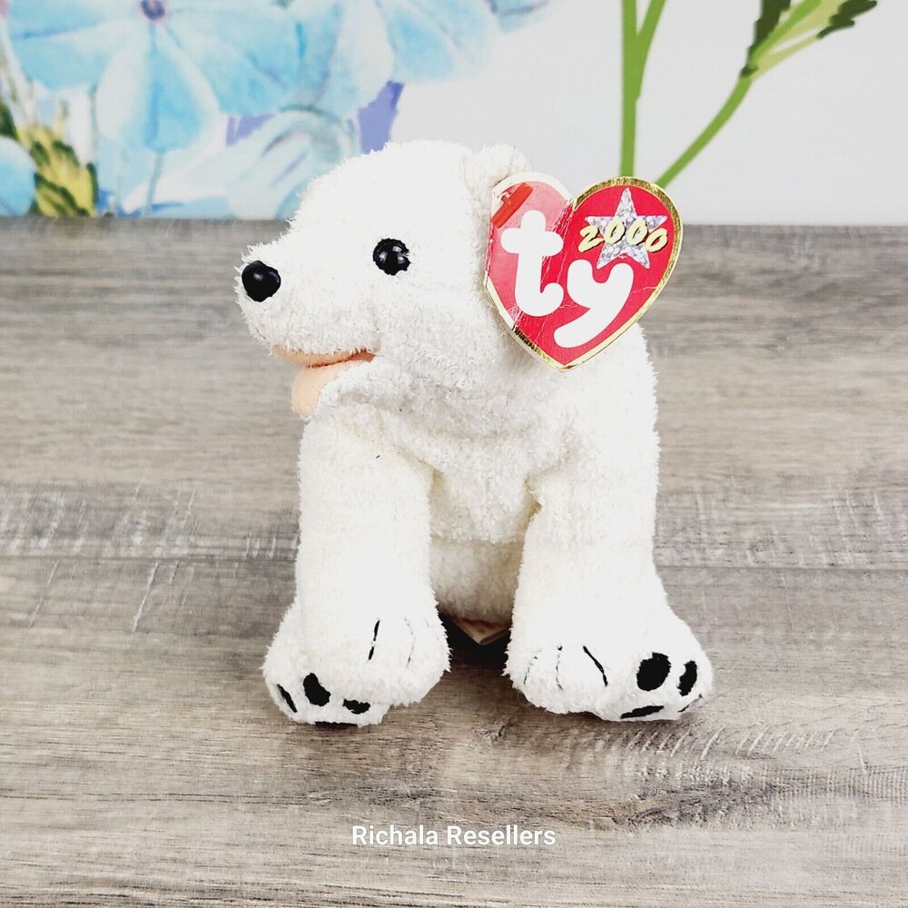 TY Beanie Babies Aurora the Polar Bear Plush 6" White 2000 With Tag